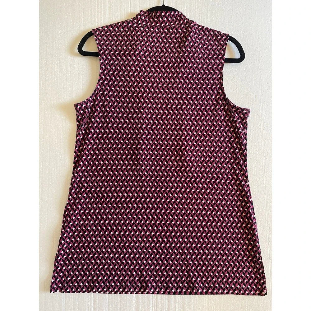 Michael Kors Women's Sleeveless Geometric Blouse Red White Black Polyester